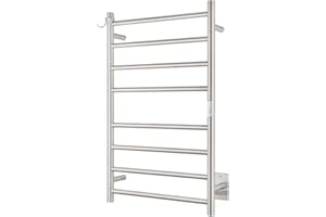 NORTTA Wall Mounted Towel Warmer 8 Bars with Plug-in and Hardwired Options 3 Working Modes Brushed Stainless Steel 21” W 34” 