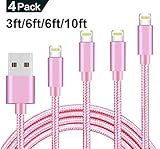 Lightning Cable, for iPhone Charge Cable 4 Pack 3FT 6FT 10FT Nylon Braided Fast Charging Cable Cord Connect to Charger For iPad / iPod / iPhone X / 8 / 8 Plus / 7 / 7 Plus / 6 / 6s Plus (Pink)