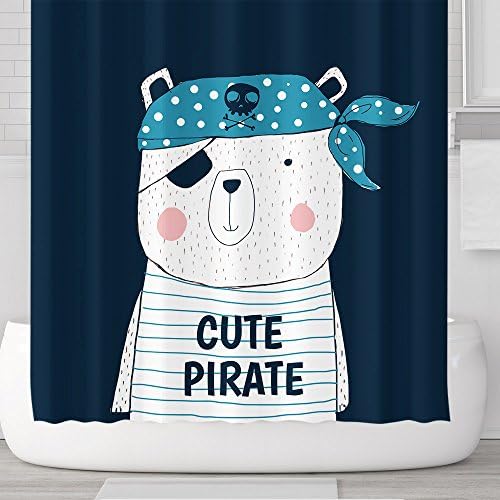 Ofat Home Cute Pirate Bear Shower Curtains with Hooks 71''x71'' Cartoon Baby Animal Waterproof Fabric, Kids Children Bathroom Decor Accessories