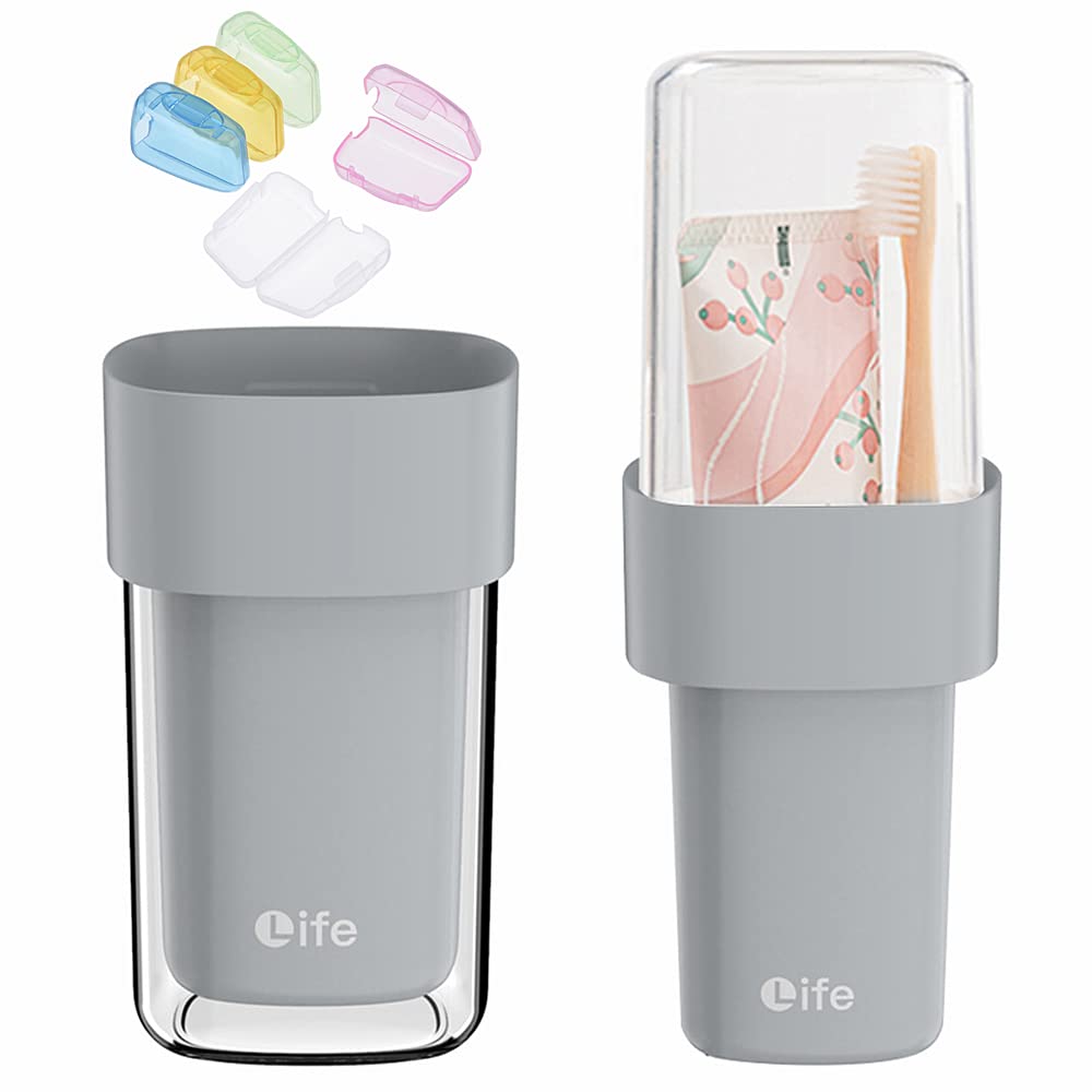 Bonilve Travel Toothbrush Case with 5 Toothbrush Head Protective Case, Covered Toothbrush Holders for Regular and Electric Toothbrushes, Container for Camping School Business Trip Bathroom