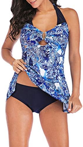 Duseedik Women's Halter Plus Size Swimwear National Print Tankini Swimjupmsuit Plus Size Swimsuit Beachwear Padded