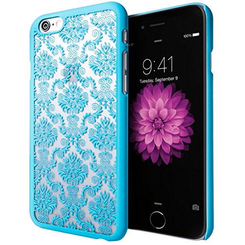 5.5" ONLY iPhone 6 Plus, iPhone 6S Plus Case Sunday Gallery Floral Paisley Flower Lace Mobile Phone Protective Case Mandala Matte Hard Case Cover With Free 1 Piece Foldable Phone Holder (Blue)