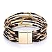 ILJILU Leopard Bracelets for Women Metal Pipe Charm Multilayer Wide Leather Wrap Bracelet