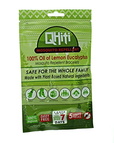QHiti Mosquito Repellent 5 Band Bracelets - 100% Oil of Lemon Eucalyptus - All Natural and DEET Free - Practical and Easy to Use, Ideal for Outdoor!