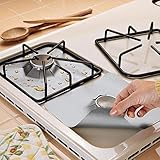 DCDEAL 4Pcs Reusable Silver Gas Range Protector Liner Non Stick Gas Hob Stovetop Protectors