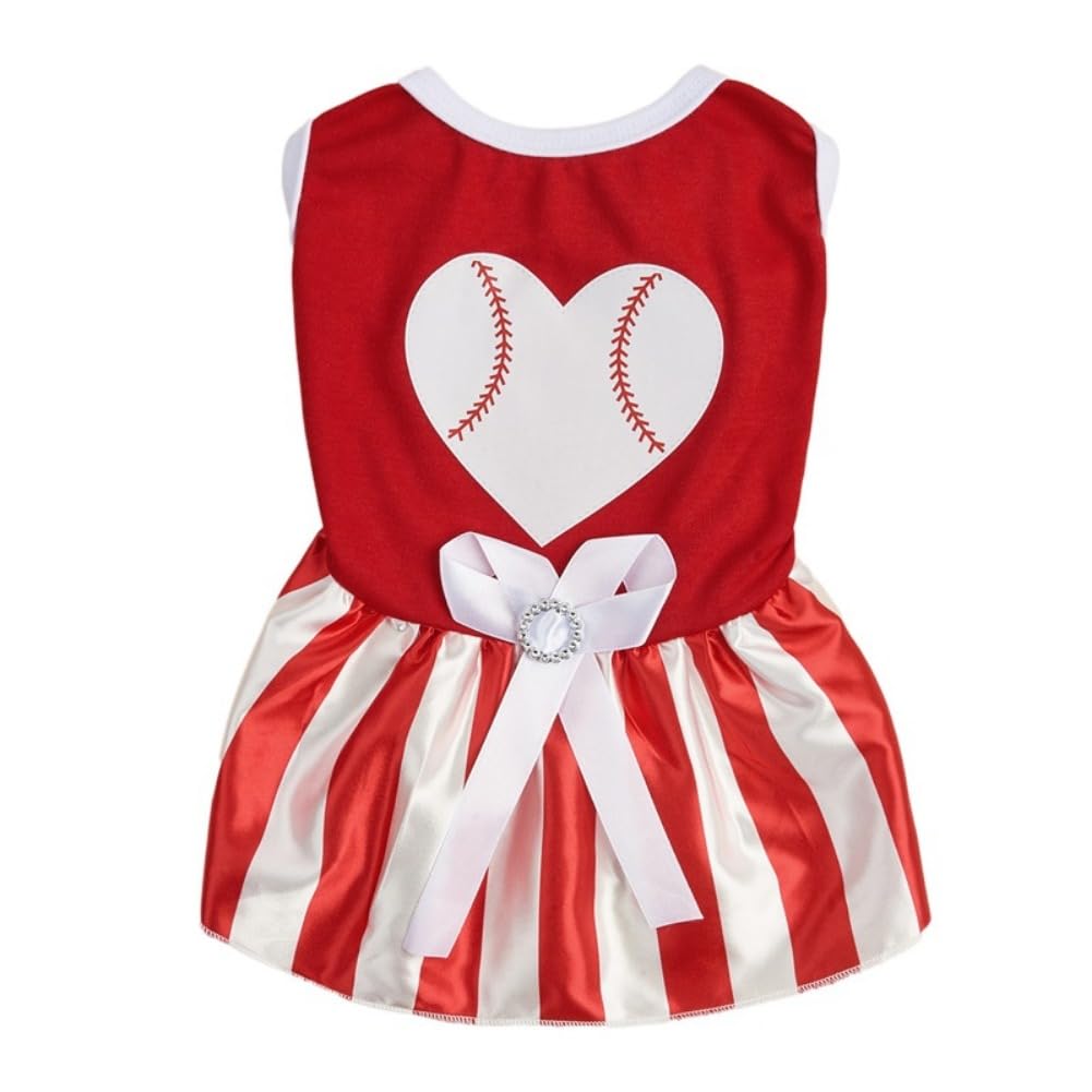 Tangpan Bow-Knot Heart Christmas Pet Skirt Stripes Dog Santa Dress Puppy Party Outfit Apparel Cat Costume (White,M) — image 1