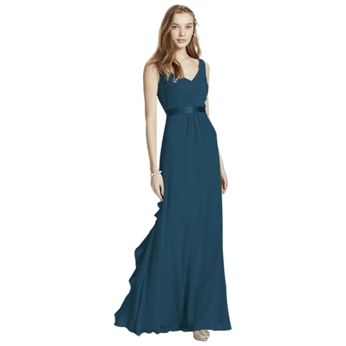 charmeuse and chiffon bridesmaid dress with ruffle