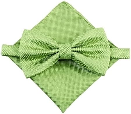 Mens Solid Pre-tied Bow Tie and Pocket Square Set