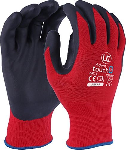 UCI Adept Touch-I.T Touch Screen Smart Phone Tablet Work Gloves Nitrile Palm RED (8/Medium)