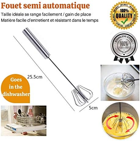 ShopVip Nouveaute! Fouet Cuisine Semi Automatique en Acier Inoxydable Batteur d’œufs, de crème, café, pâtisserie, mixeur à Main pour Lait Froid et mélanges, sauces - Cuisine A Vivre ShopVip Nouveaute! Fouet Cuisine Semi Automatique en Acier Inoxydable Batteur d’œufs, de crème, café, pâtisserie, mixeur à Main pour Lait Froid et mélanges, sauces