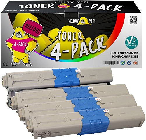 YELLOW YETI 4 Pack C301 C321 Compatible Toner Cartridges for use with Oki C301 C301dn C321 C321dn MC332dn MC342dn MC342dnw MC342dw MC342w