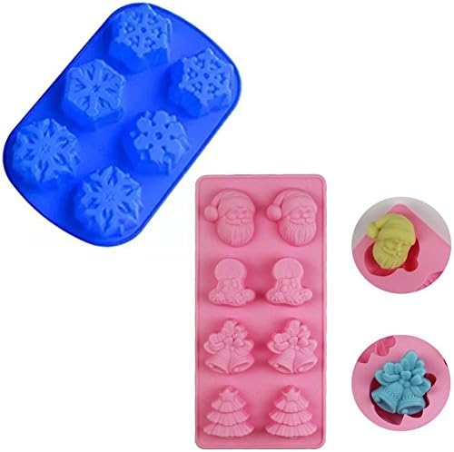Katkiasiog 2Pcs 6 Cavity Christmas Siliocne Mold Set DIY Handmade Soap Cookies Cupcake Muffin Bath Bombs Chocolate Candle Craft Art Pans Baking Mould