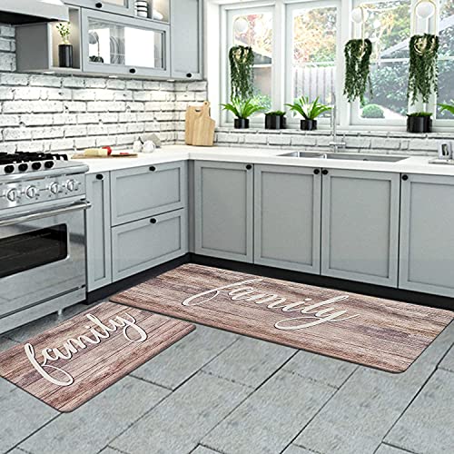 ROSMARUS Farmhouse Family Kitchen Rug Set 17"x47"+17"x30", AntiFatigue