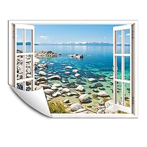 Wall Murals for Bedroom Fake Window Beach White Window Removable Wallpaper Peel and Stick Wall Stickers - 24x32 inches