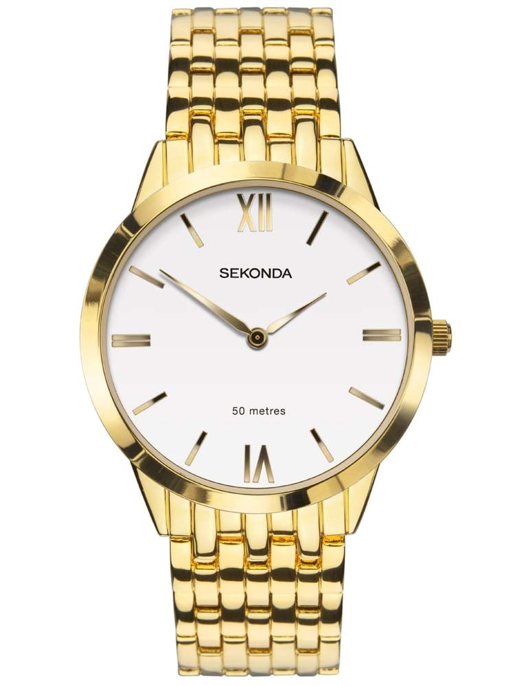Sekonda Mens Gold Plated White Dial Analogue Wrist Watch 1610