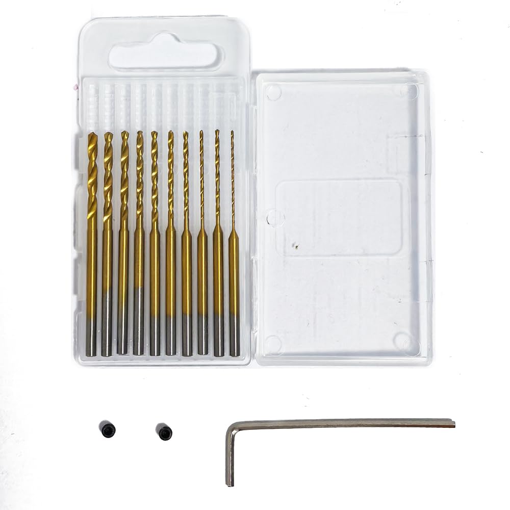 Photo 1 of 10 Mini Drill Bits(0.6mm-2.2mm) with 2 Screws and 1 Wrench, Only Fit for VQVYBXN Rotary Drill Pen(Gold)
