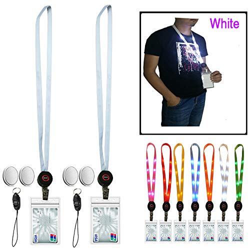 LED Light Up Lanyard Glowing Key Chain ID Badge Necklace Keys Holder Flashing Cruise Hanging Rope Mobile Phone StrapsWhite
