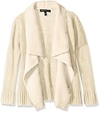 Derek Heart Big Girls' Long Slv Mixed Stitch Open Frt Cozy W/ Sherpa Collar
