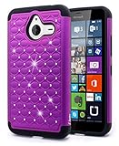 Lumia 640 XL Case, NageBee - Microsoft Lumia 640 XL Heavy Duty Hybrid Protective Armor Case Soft Silicone Cover with Studded Rhinestone Bling Design Hard Case for Lumia 640 XL (Diamond Purple)