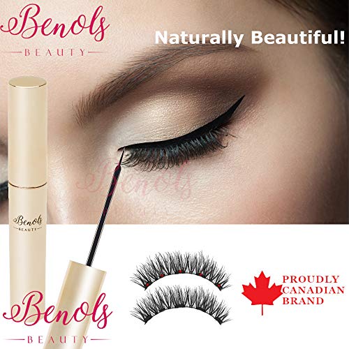 Benols Beauty Magnetic Eyeliner with 3D Natural Look 5 Magnets Magnetic Eyelashes - Smudge Free Black Waterproof Magnetic Liquid Lashliner Kit for Use with Magnetic False Lashes