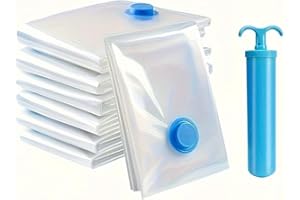 6-Pack Vacuum Storage Bags with Manual Pump, Extra Thick Plastic Space Saver Compression Bags for Clothes, Blankets, Bedding,