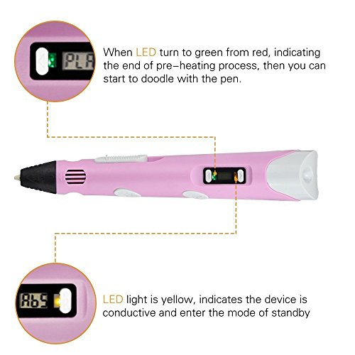 3D Printer Pen Crafting Doodle Drawing Pens Creative Gift For Kids Painting Style PLA/ABS (Pink)