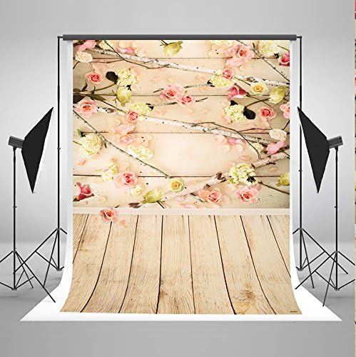 5x7ft Flowers and Gray Wood Wall Photo Backgrounds Wood Floor Wrinkle free Photography Backdrops for Children wd6698