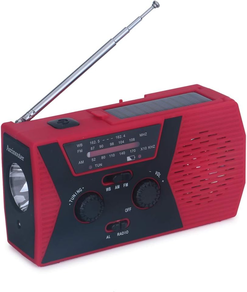 Solar Emergency Weather Radio Survival Hand Crank NOAA Radios with LED Flashlight Table Lamp and 2000mAh Power Bank for Smart Phone for Home Outdoor Camping Traveling Earthquake