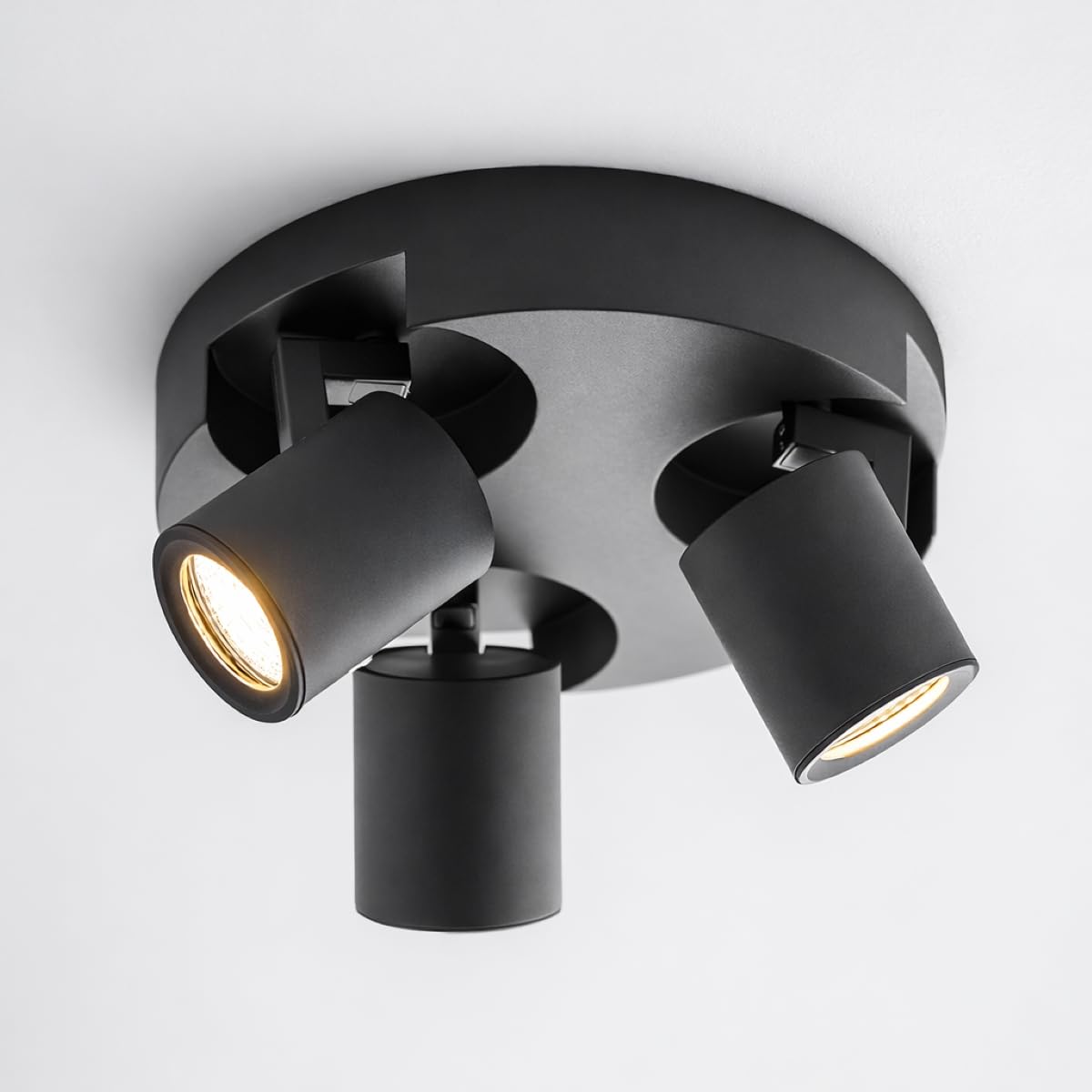 CGC Lighting Modern Round Ceiling Wall LED Spotlights Adjustable Light Surface Mount (Black, Triple)