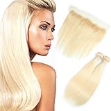FASHION QUEEN Hair 613 blonde human hair bundles with Frontal Straight Hair Bundles Honey Blonde Bundles with Closure (10