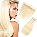 FASHION QUEEN Hair 613 blonde human hair bundles with Frontal Straight Hair Bundles Honey Blonde Bundles with Closure (10