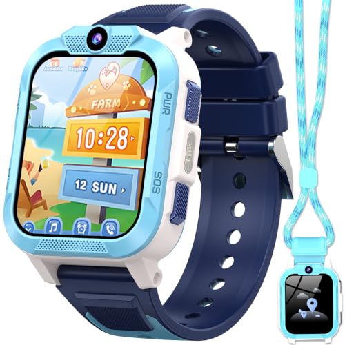 IOWODO Smartwatch Kinder mit GPS und Telefon 4G, 850mAh 7-Tage Akku, SOS-Notruf, Schulmodus, IP68 Wasserdicht, Sprachanruf, Pedometer, Geschenk für Ju