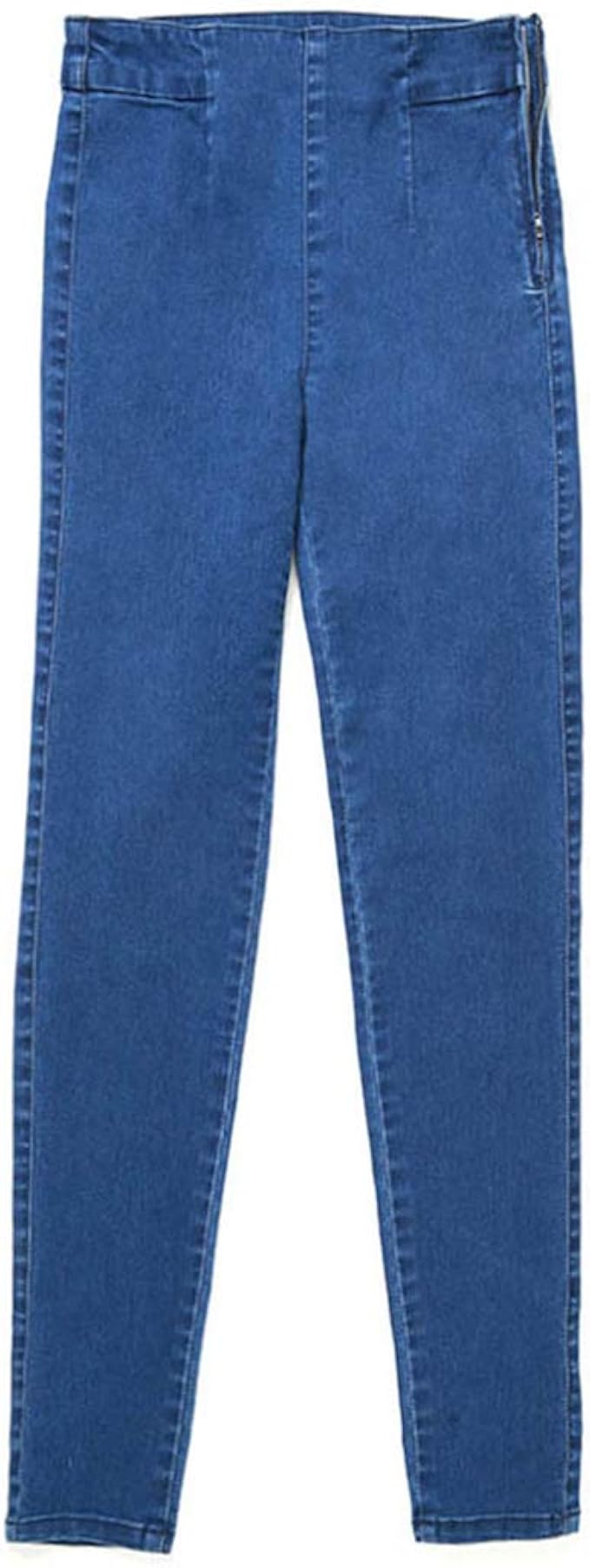 xlygood Women's High Waist Washed Blue Elastic Jeans Skinny Side Zip