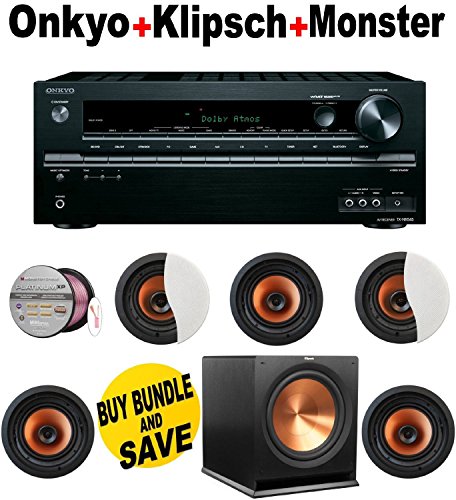 Onkyo TX-NR545 7.2-Channel Network A/V Receiver + 5 Klipsch - CDT5650CII + Klipsch - R115SW + Monster Cable - PLATXPMS50 Bundle
