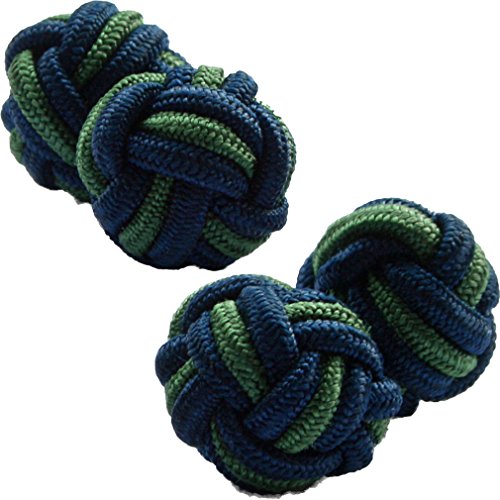 Cuffs & Co Navy Blue & Green Silk Knot Cufflinks