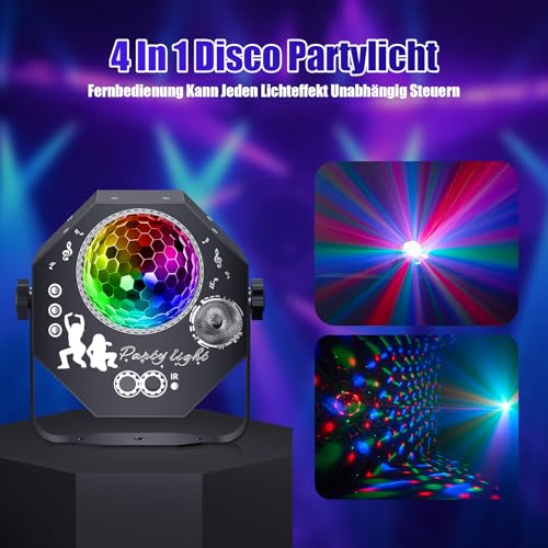 Vicalo 4 in 1 Disco Party Light with Disco Ball, Music Controlled DJ Disco Light, RGB LED Par Spotlight, Light Effects Party Light for Home Parties, Clubs, Halloween, Christmas