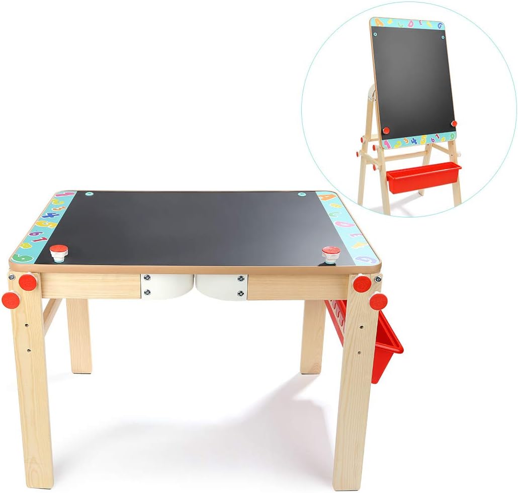Wooden Art Easel for Kids Art Table and Storage,Desk Kids Easel and Chalkboard Space saver for