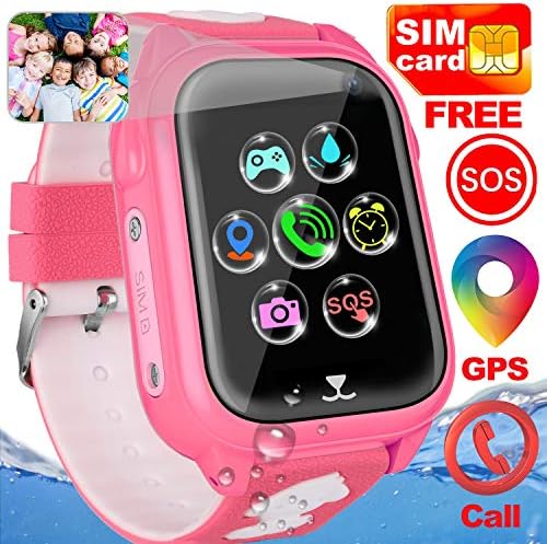 [Free SIM Card] Kids Smart Watch Phone Outdoor IP67 Waterproof Touchscreen Watch Boy Girl Sport Watch GPS Activity Tracker Call SOS Voice Chat Camera Alarm Game Smartwatch Birthday Back to School Gift