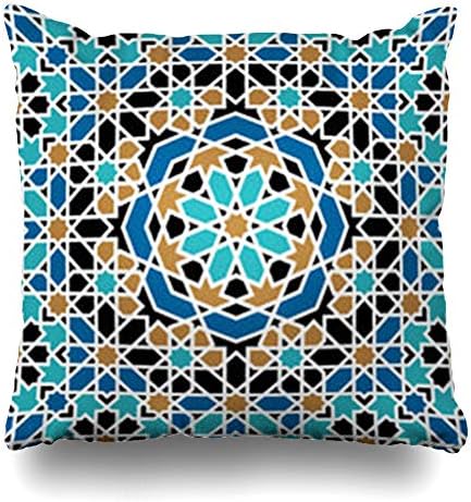 ArtsDecor Throw Pillow Covers Ornamental Pattern Morocco Arabic Geometry Detail Moroccan Shape Abstract Arab Antique Home Decor Cushion Square Size 18" x 18" Zippered Sofa Pillowcase