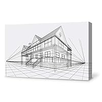 Canvas Wall Art Construction Sketches Canvas Prints Home Artwork Decoration for Living Room,Bedroom - 12x18 inches