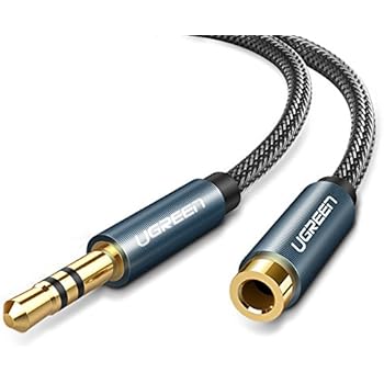 UGREEN 3.5mm Male to Female Extension Stereo Audio Extension Cable Adapter Gold Plated Compatible for iPhone, iPad, Smartphones, Tablets, Media Players, Blue, Nylon-Braided (10FT)
