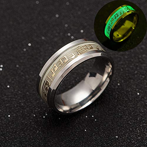 Haluoo Music Luminous Ring Punk Style Glow in The Dark Stainless Steel Wedding Band Ring Musical Note Fluorescence Personality Ring Comfort Fit (10, Gold)