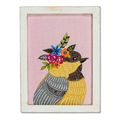 Abbott Collection 90-STITCH-1594 Yellow Bird w/Flowers WallArt-6x8 H, Multi Colour