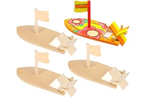 Yimaa 6 Pack DIY Wooden Sailboat Model Kits - Rubber Band Paddle Boat Toys for Kids - Handmade Craft Gift for School Projects