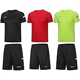 BUYJYA Men's Workout Clothes Athletic Shorts Shirt Set 3 Pack Basketball Football Training Running Gym Christmas gifts