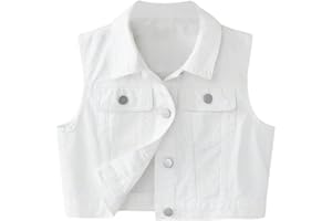 SweatyRocks Girl's Denim Vest Button Down Sleeveless Jean Jacket Outerwear with Pockets