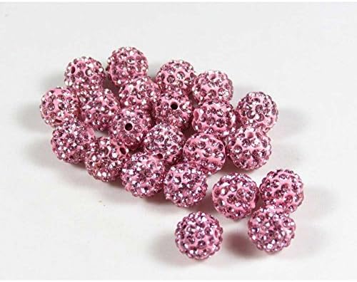 KOINECO Czech Crystal Rhinestones Disco Balls Clay Beads Pink 10mm 40pcs