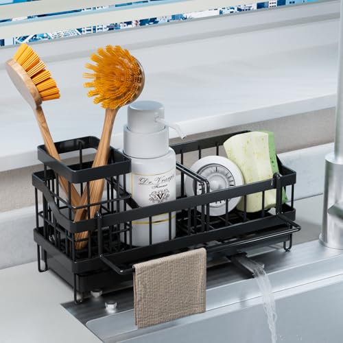 iHomara Kitchen Sink Organiser, Sponge Holder, Sink Organiser, Stainless Steel, Washing Up Liquid Holder, Sink Caddy Kitchen Organiser, Kitchen Organisation, Sink, Sink Utensils Storage