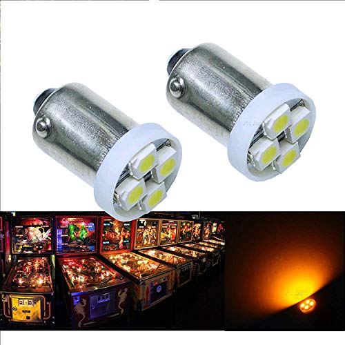 PAÂ® 10PCS #1893 #44 #47 #756 #1847 BA9S 4SMD LED Wedge Pinball Machine Light Bulb Yellow(Orange/ Amber)-6.3V