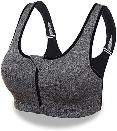 MEIMEIAO Sports Bra, Women's Profession Front Zipper High Impact Shockproof Exercise Fitness Bra Underwear for Running Yoga Dancing and More(XL, Gray)